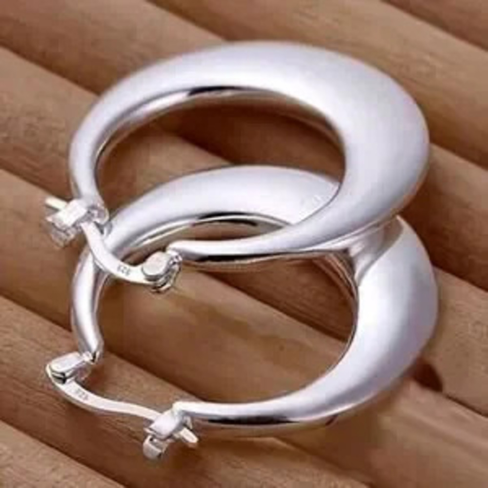 925 Silver Plated Crescent Hoop Earrings 1 in Flat Polished Design Valentines